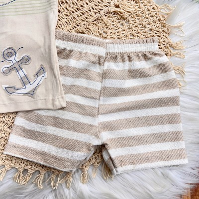 Conj. Regata Ancora e Bermuda Listrada em Linho - Areia